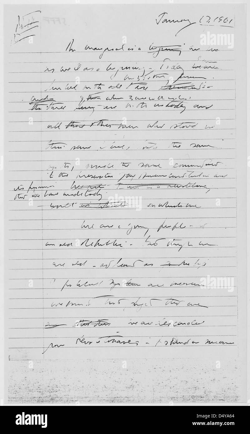 Inaugural Address, Kennedy Draft, 01/17/1961 (Page 1 of 9) Stock Photo