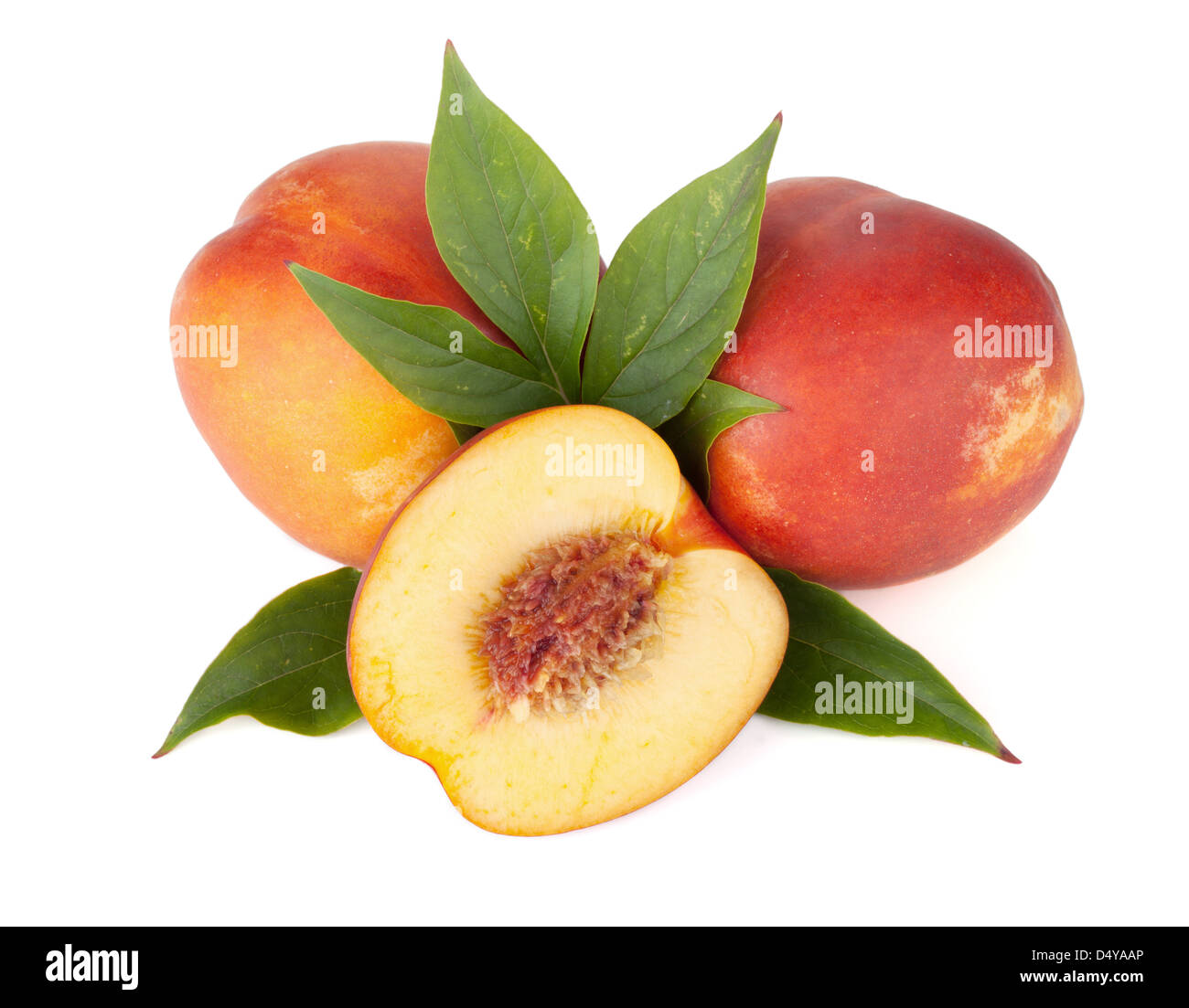 Ripe peach fruits. Isolated on white background Stock Photo - Alamy