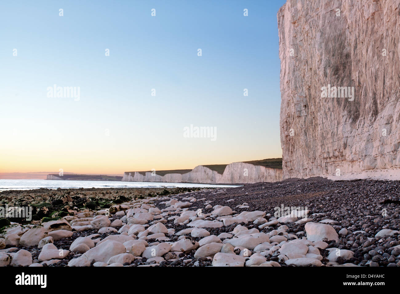 Birling Gap and Seven Sisters at sunset, Eastbourne, England Stock Photo