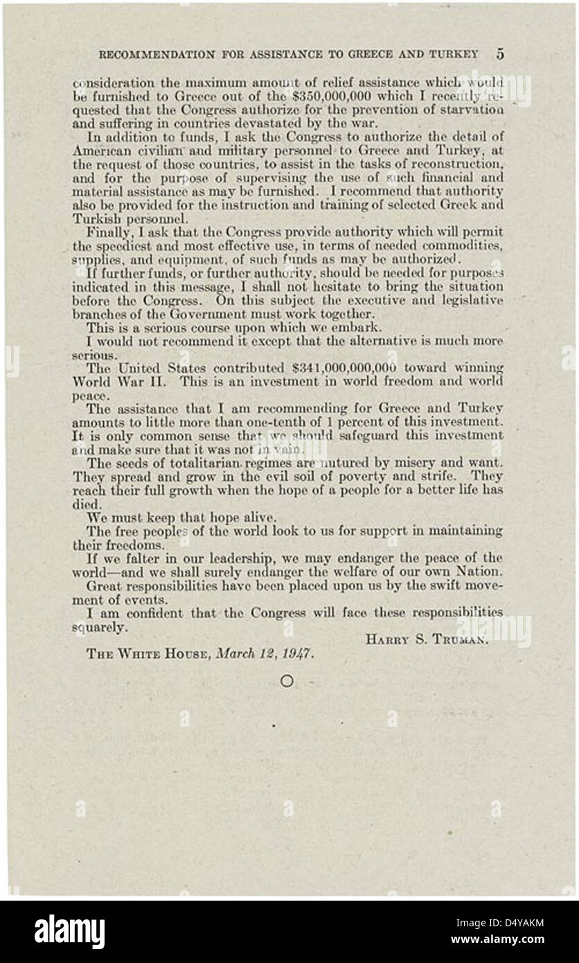 Truman Doctrine, 03/12/1947, Page 2 Stock Photo