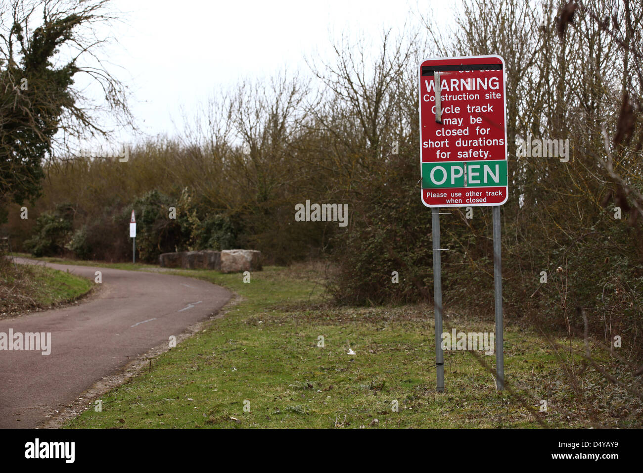 warning sign for cycle track across the old Severn bridge, advising of ...