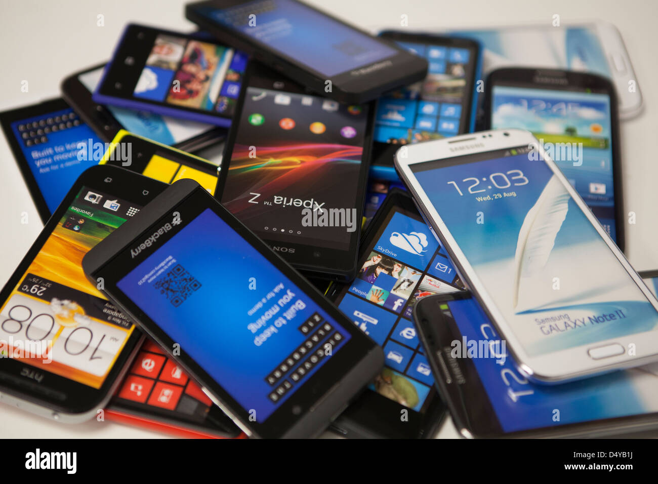 Pile of smart phones Stock Photo