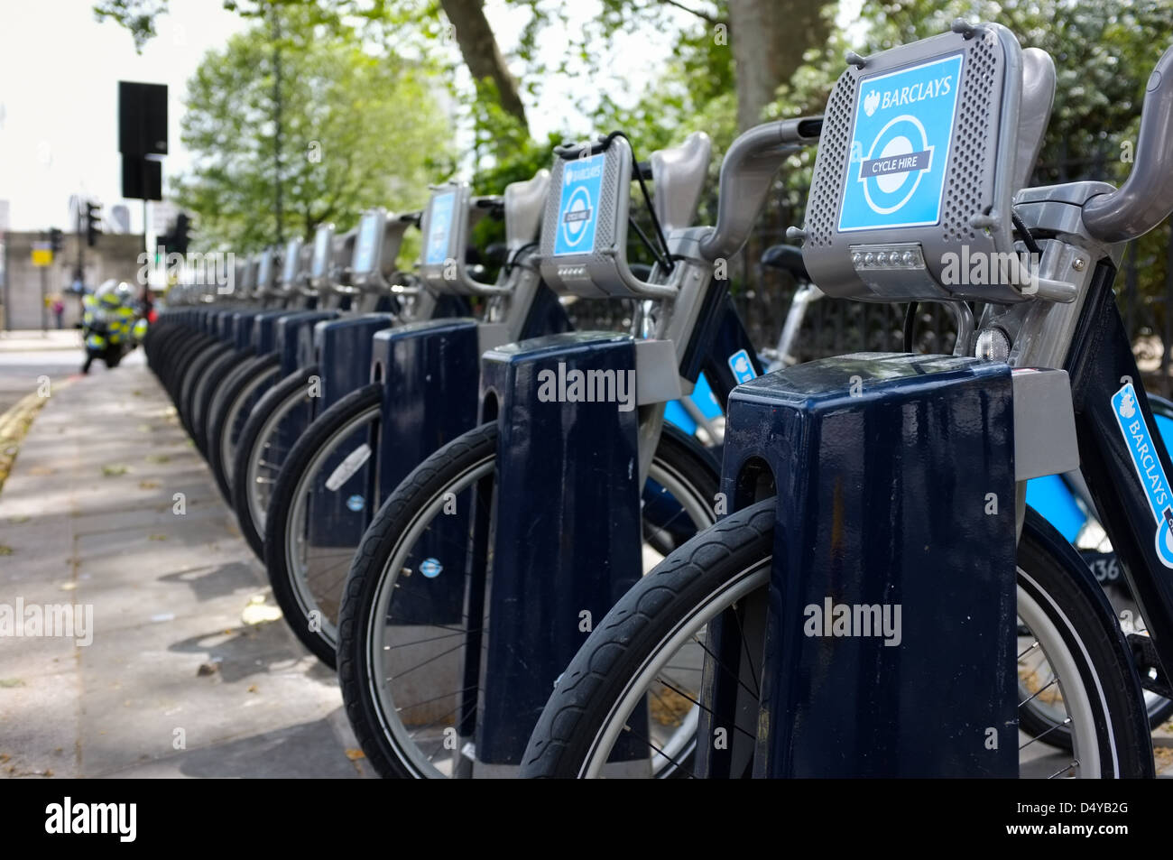 Hire bikes in their stands in London Stock Photo Alamy