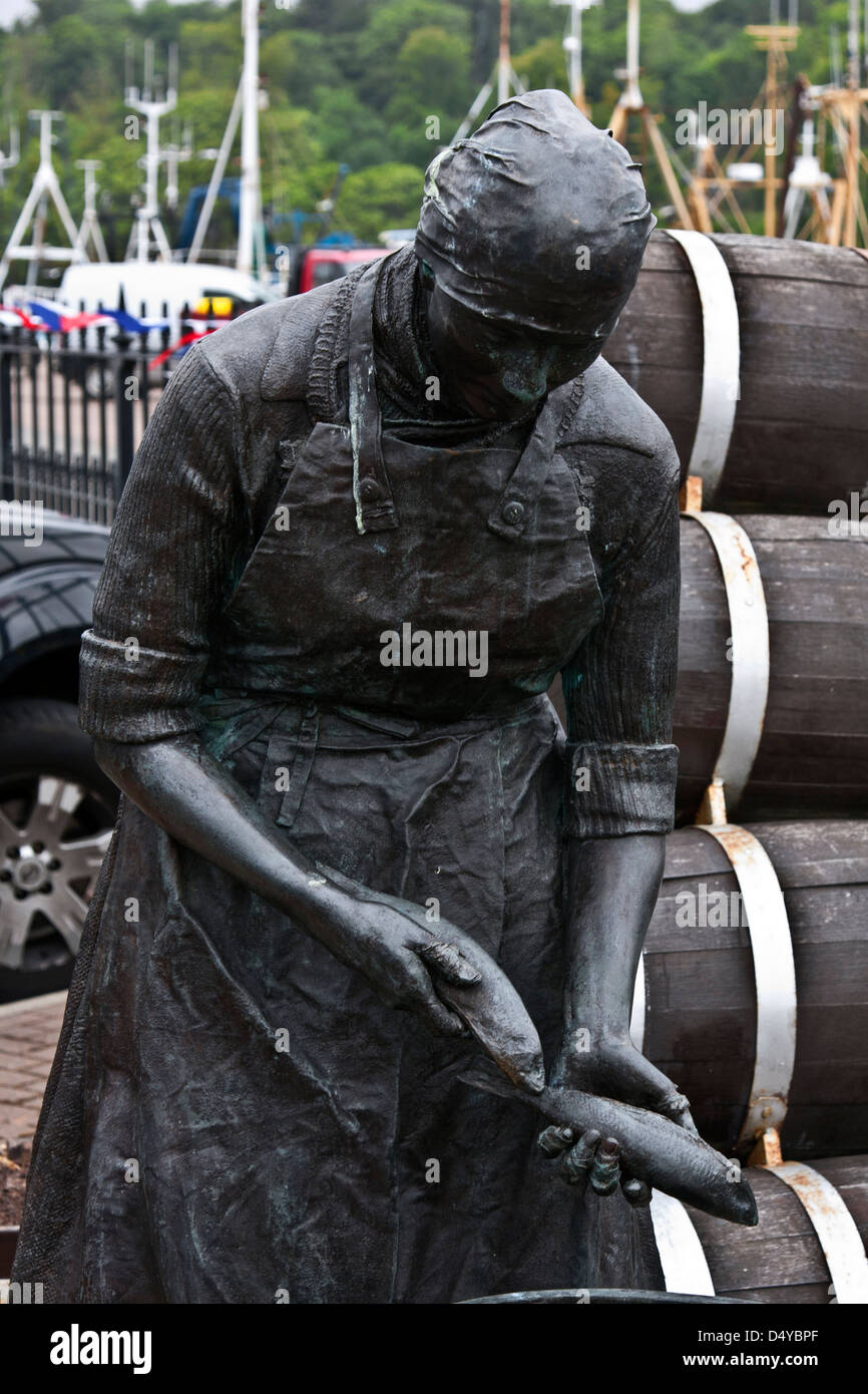 The statue Stornoway Herring Girl in the fishing harbour of Stornoway