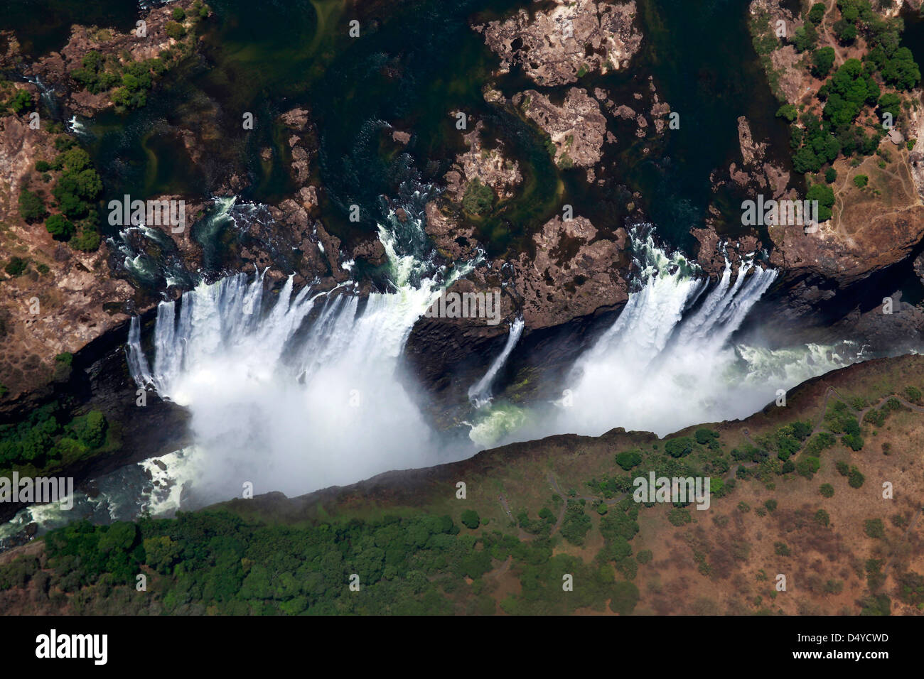 Zimbabwe, Victoria Falls. Victoria Falls forming the border between