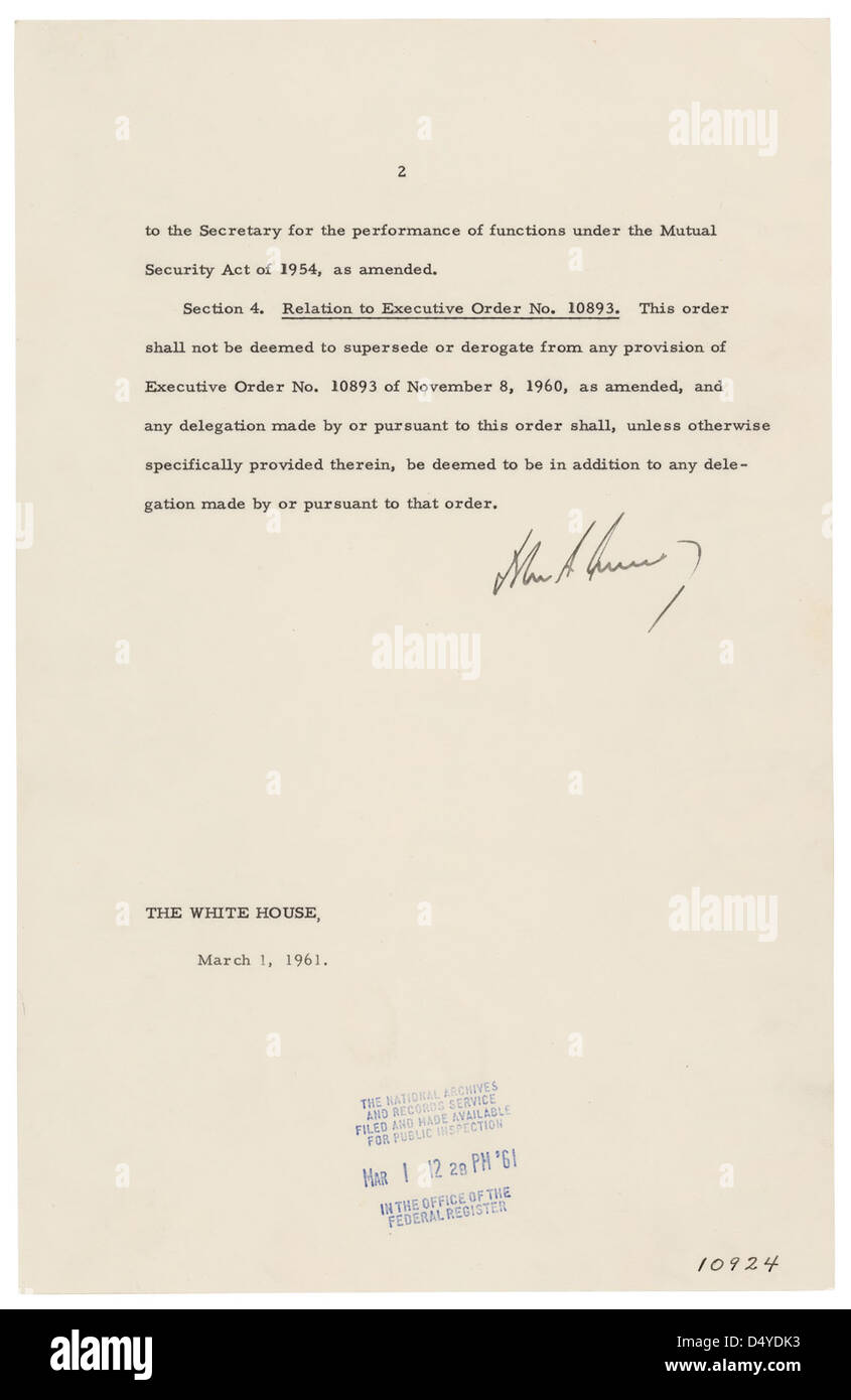 On March 1 1961 President John F Kennedy Signed Executive Order