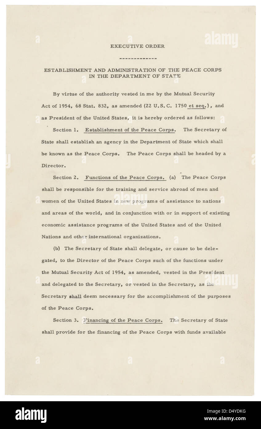 Executive Order 10924 Issued By President John F Kennedy On March 1