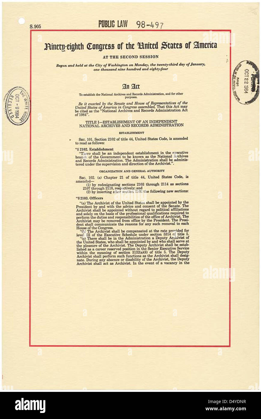 An Act to Establish the National Archives and Records Administration ...