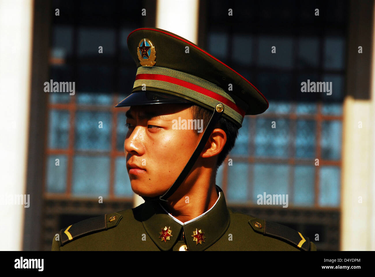 China, Beijing, close-up of a Chinese guard in military uniform Stock Photo