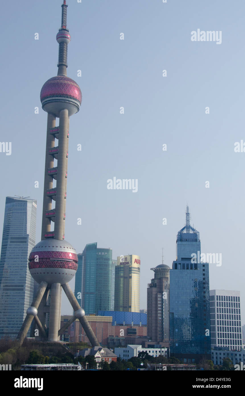 China, Shanghai. View from The Bund of the modern Pudong area (AKA New District). Stock Photo