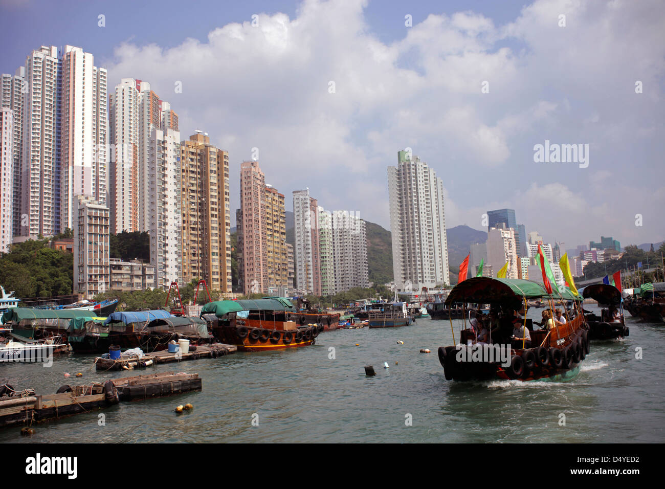 China, Hong Kong. Aberdeen Harbor cruise in a traditional sampan. Stock Photo