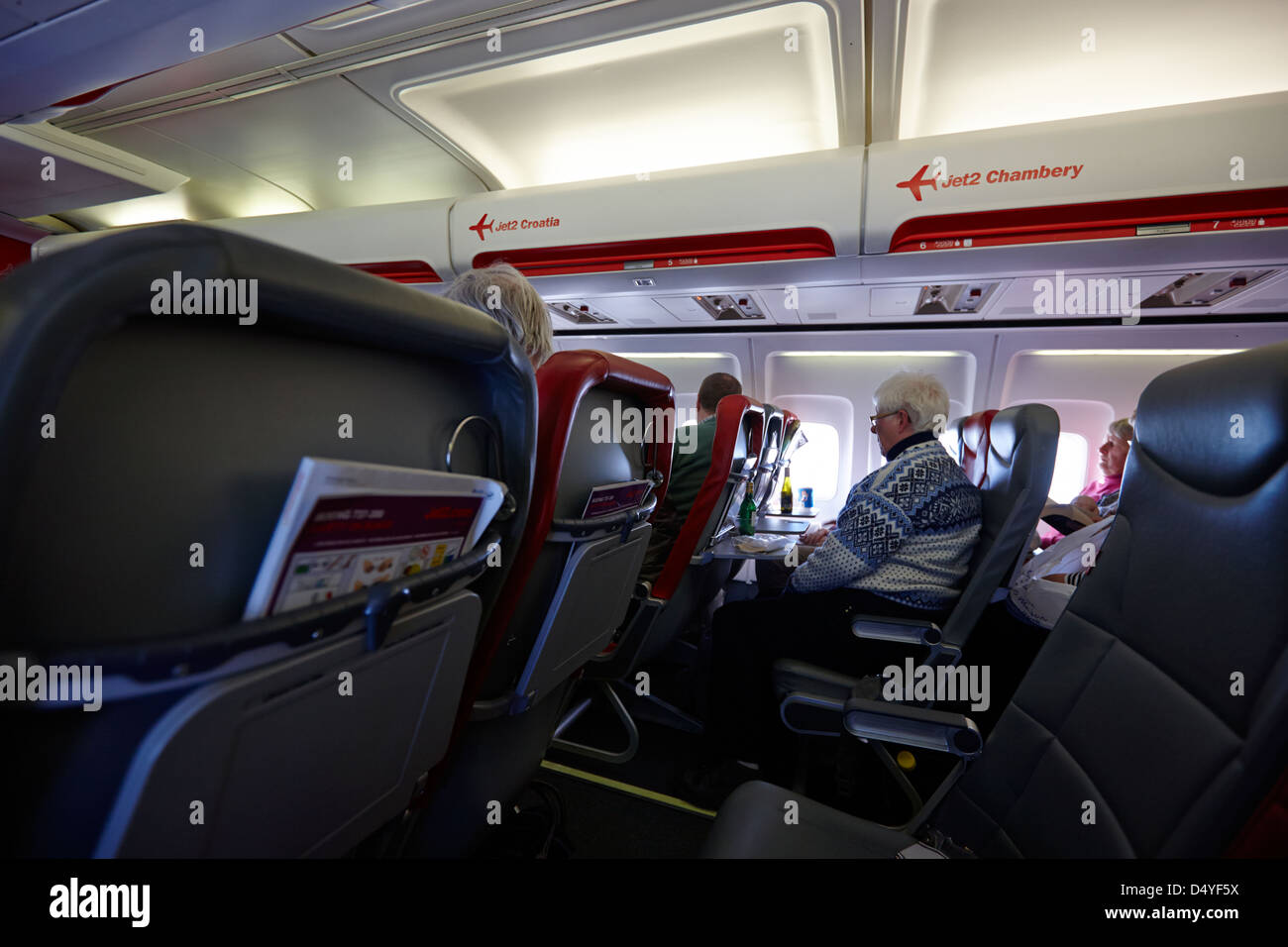interior of jet2 aircraft passenger cabin in flight europe Stock Photo 54694358 Alamy