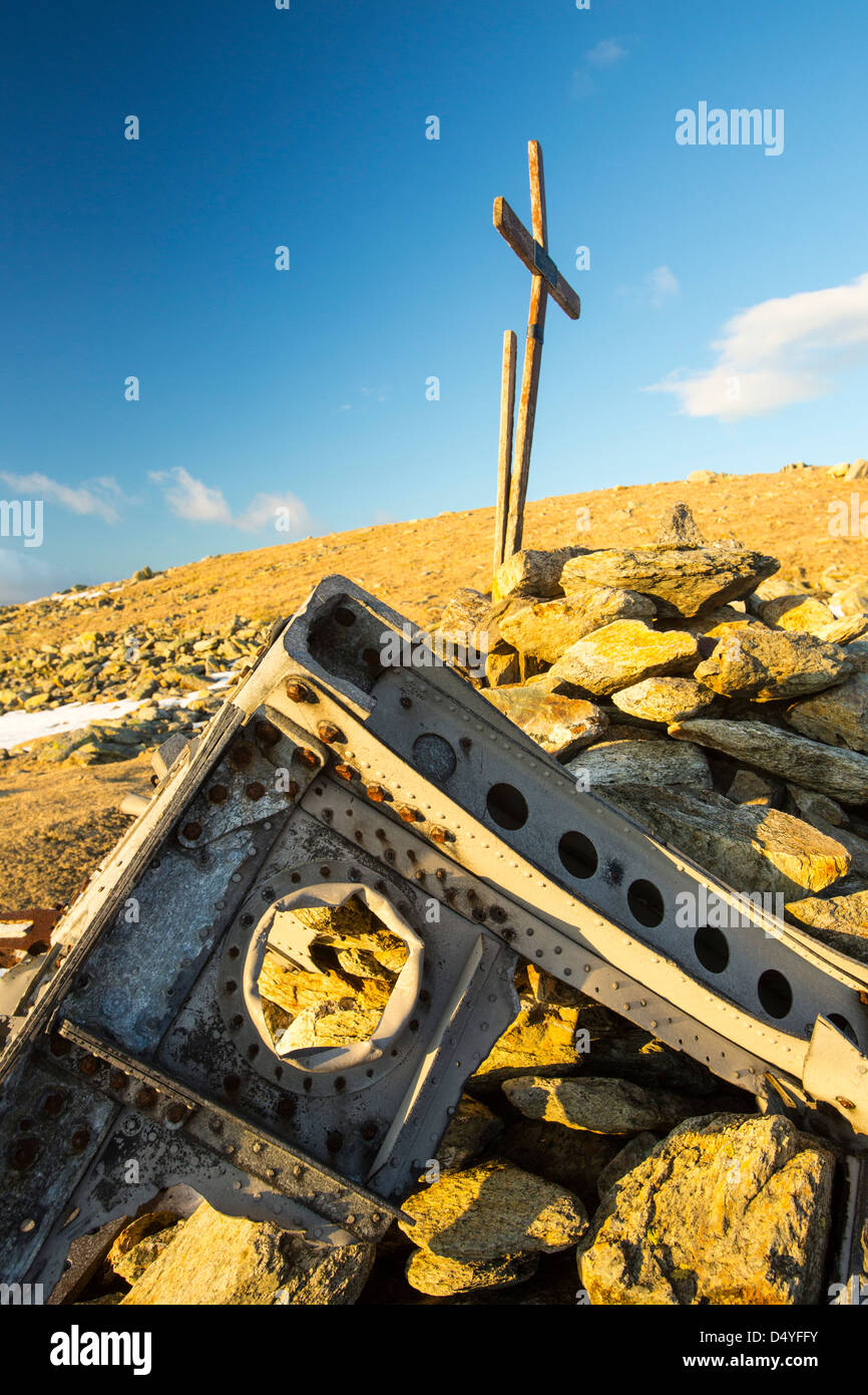 A crashed 2nd world war Halifax Bomber on Great Carrs in the Lake District, UK. Stock Photo
