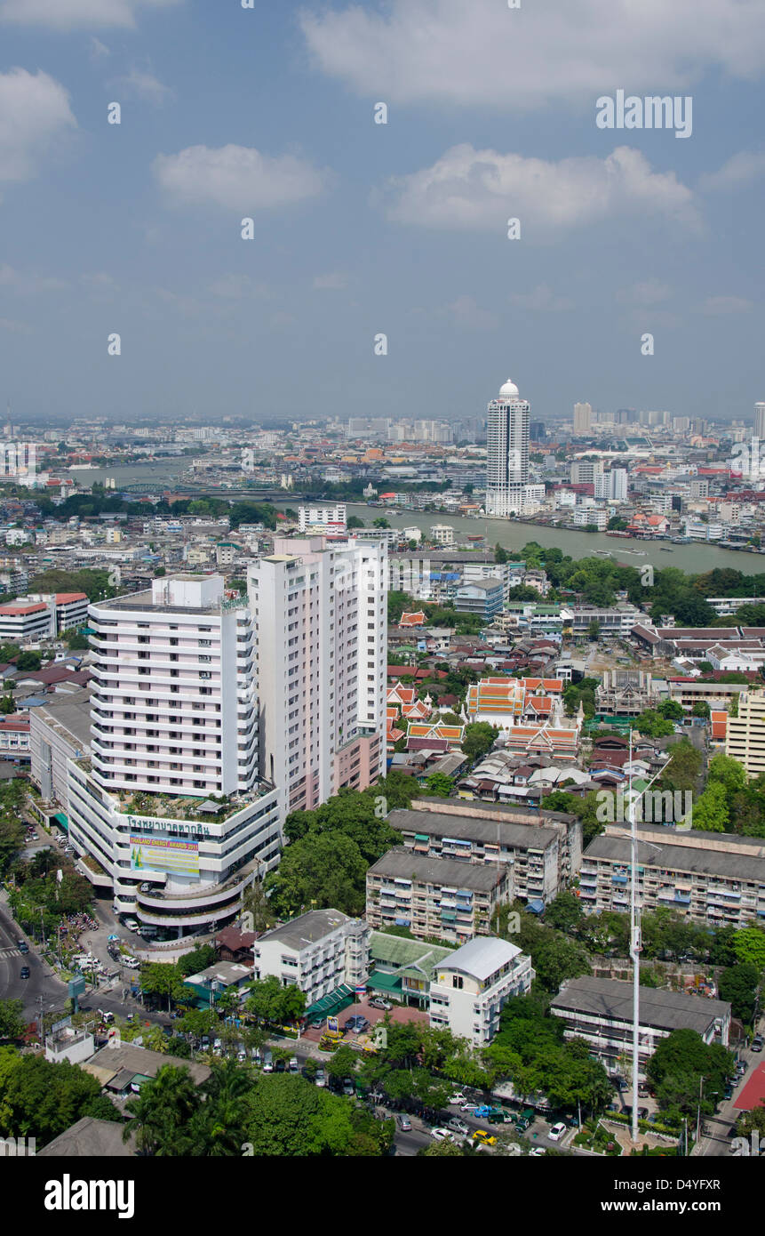 Thailand, Bangkok. Downtown Bangkok, skyline view with Chao Phraya river. Stock Photo