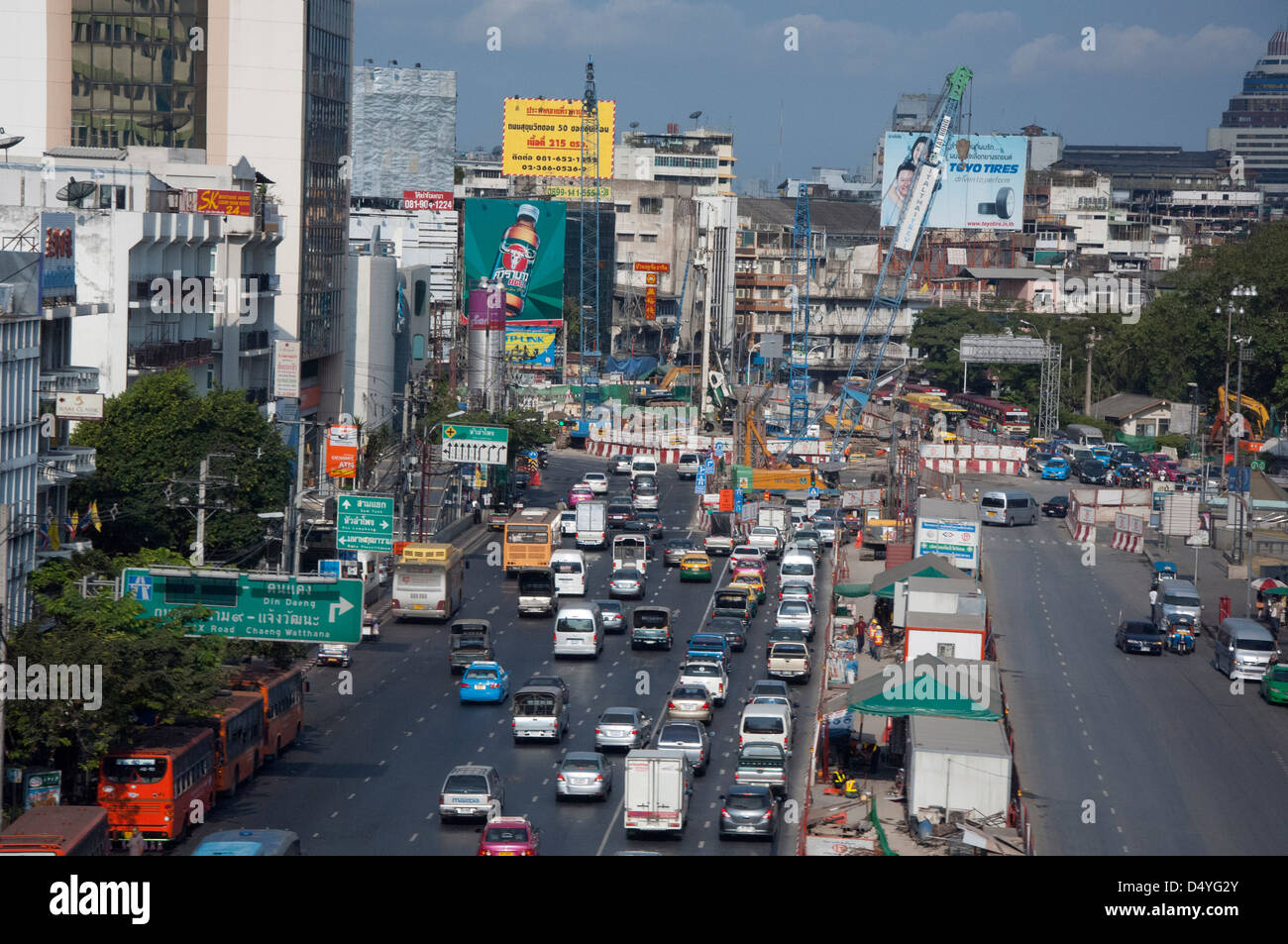 Thailand, Bangkok. Typical downtown Bangkok city street view. Stock Photo