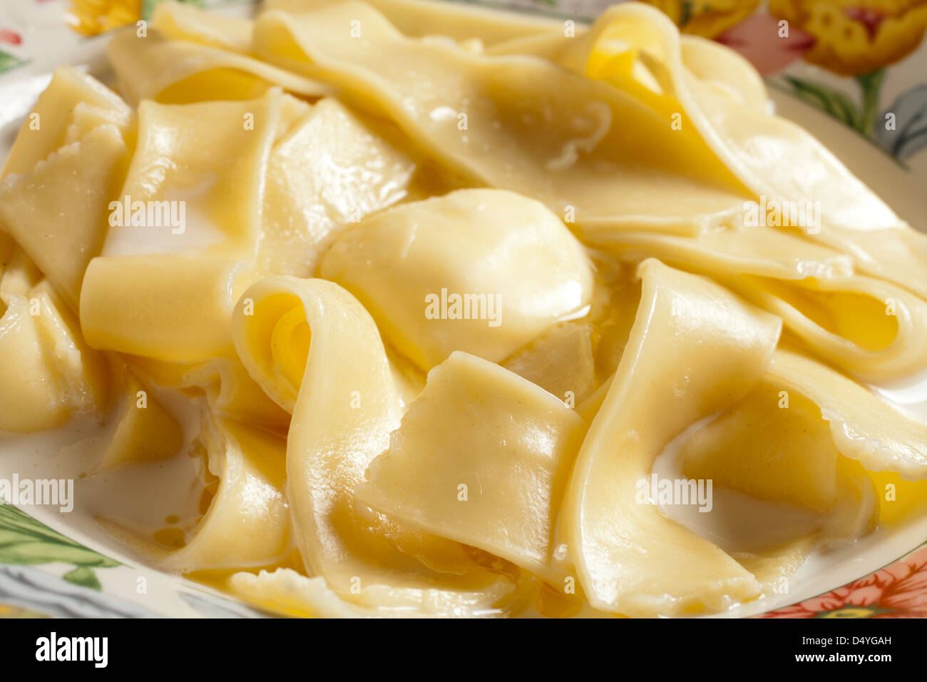 Melksynsels: South African sweet noodles cooked in milk Stock Photo