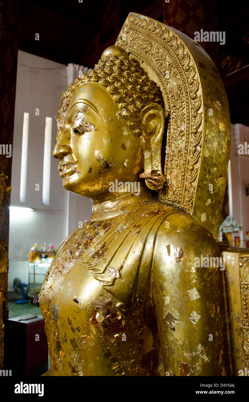 Thailand, Ayuthaya. Wat Na Phramane (aka Wat Naphrameru) Golden Buddha image statue inside temple complex. Stock Photo