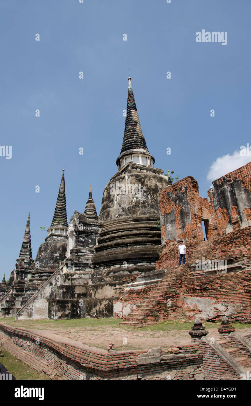 Thailand, Ayutthaya. Wat Phra Si Sanphet. Traditional bell-shaped Chedi temple. UNESCO Stock Photo
