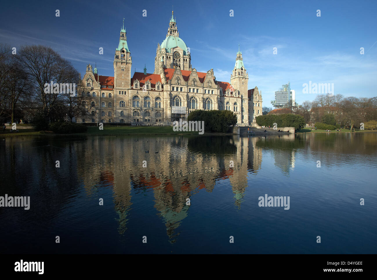 Hannover, Germany, New Town Hall of Hanover on Masch pond Stock Photo