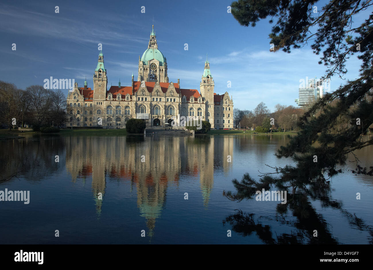 Hannover, Germany, New Town Hall of Hanover on Masch pond Stock Photo