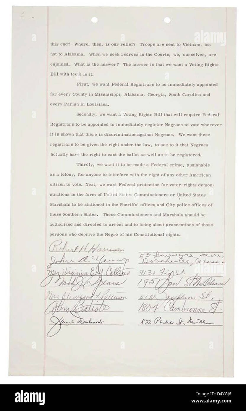 Petition for Redress of Grievance from Robert H. Harrison, et al, 1965 (page 2 of 2) Stock Photo
