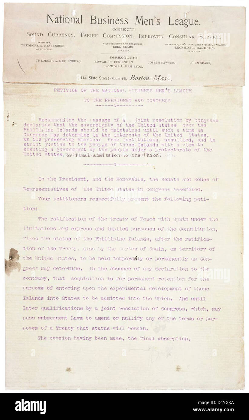 Petition to the Senate from the National Businessmen's League, 12/02/1899 (page 1 of 4) Stock Photo