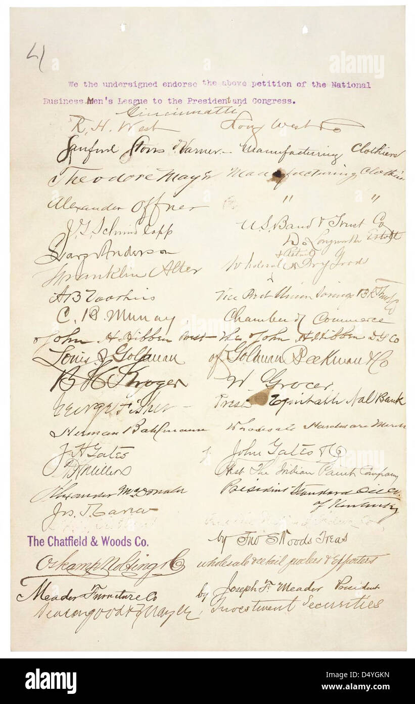 Petition to the Senate from the National Businessmen's League, 12/02/1899 (page 4 of 4) Stock Photo