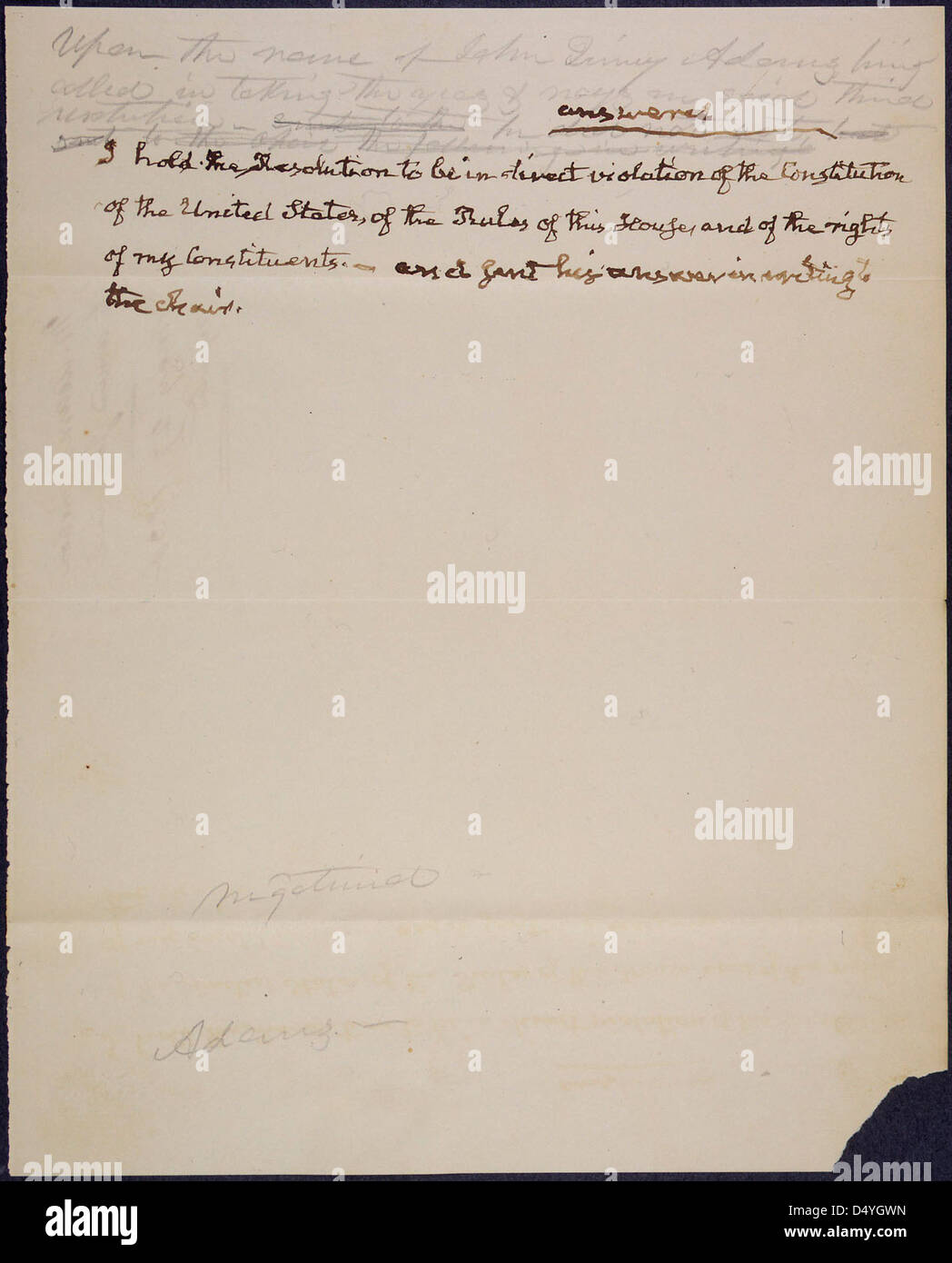 Motion offered by John Quincy Adams to amend the House Journal, 05/27/1836 Stock Photo