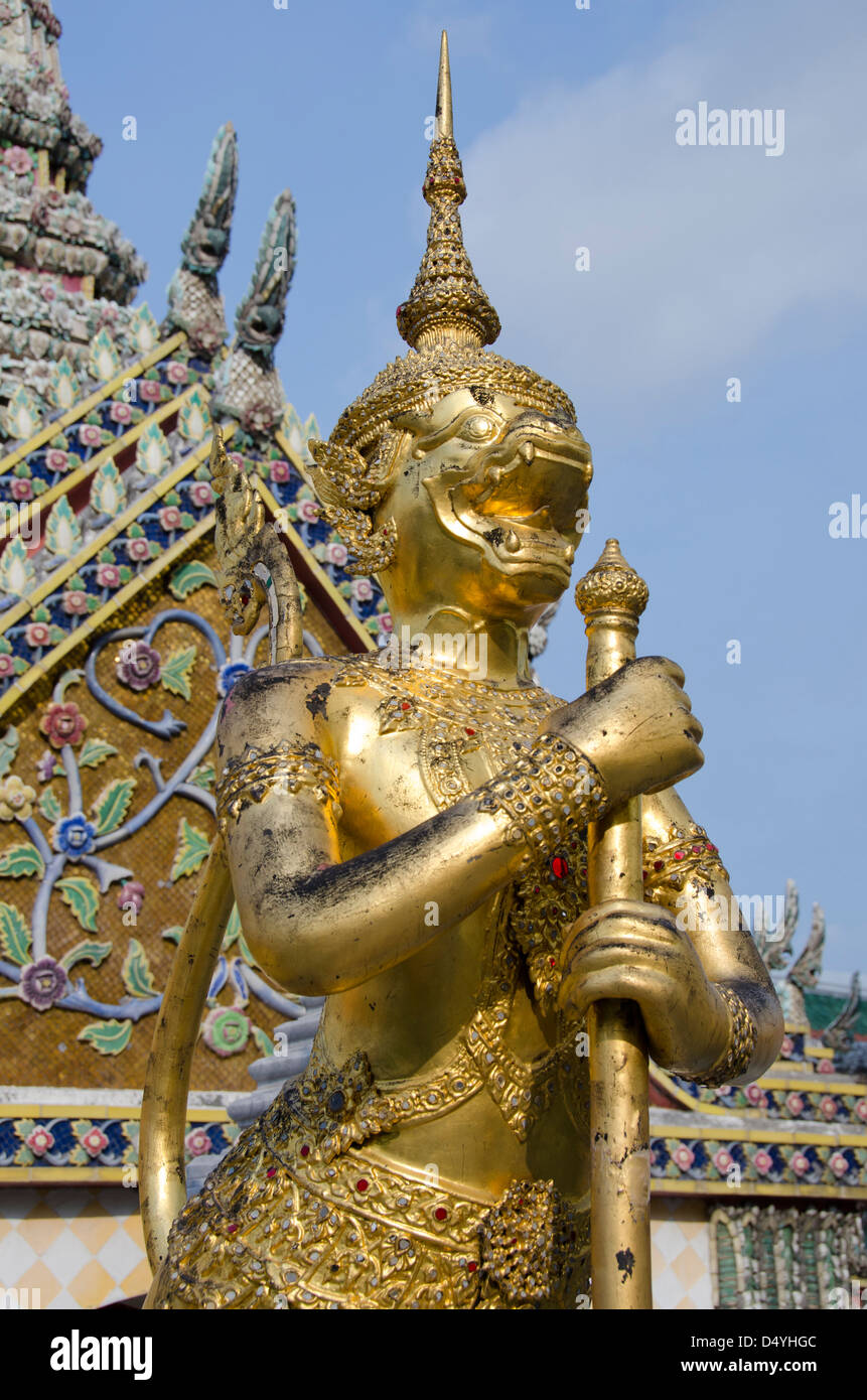 Thailand, Bangkok. The Grand Palace, established in 1782. The Upper Terrace monuments with mythological creature guard. Stock Photo