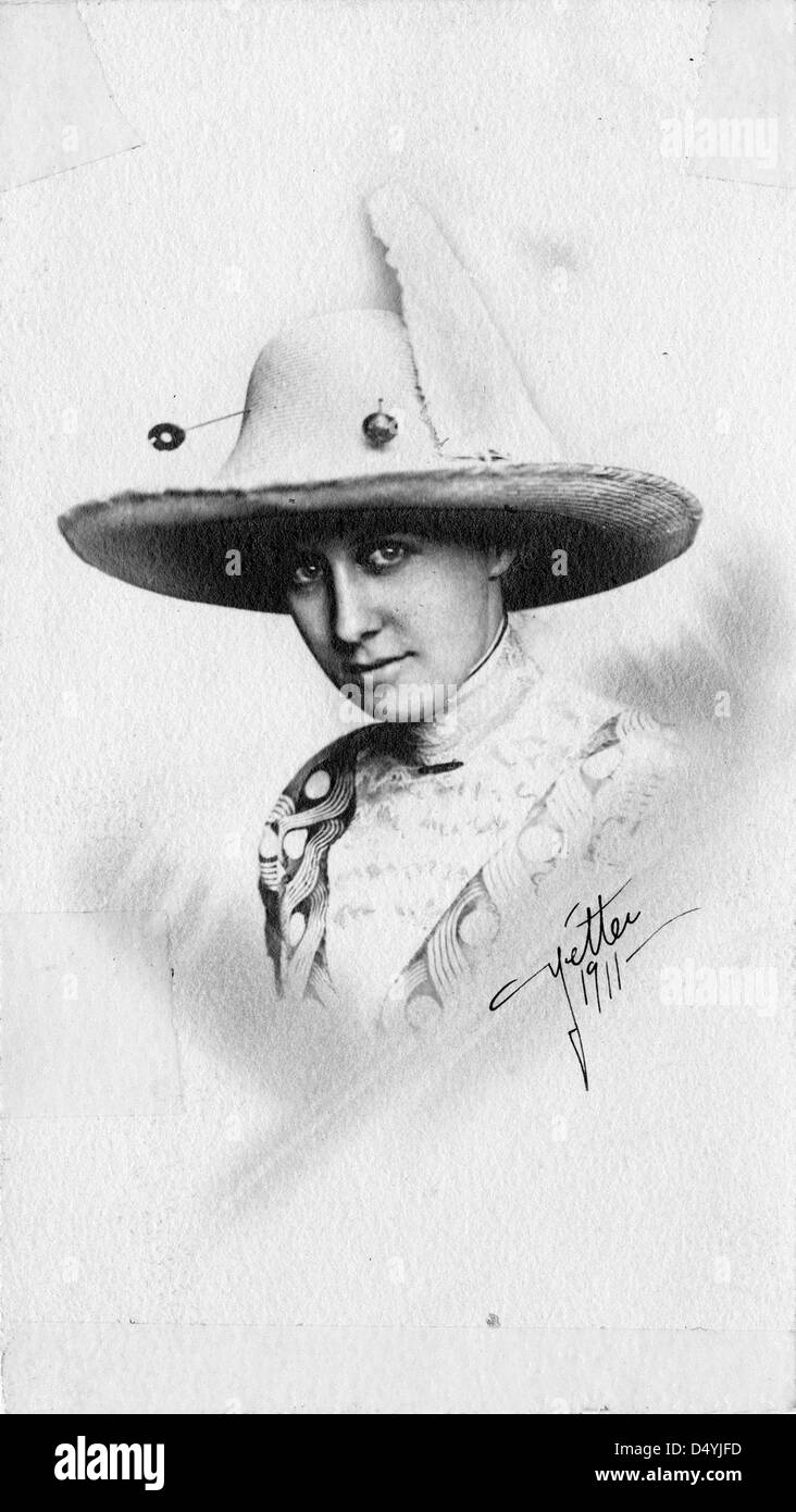 Portrait of Bess Wallace in a Flamboyant Hat, 1911 Stock Photo