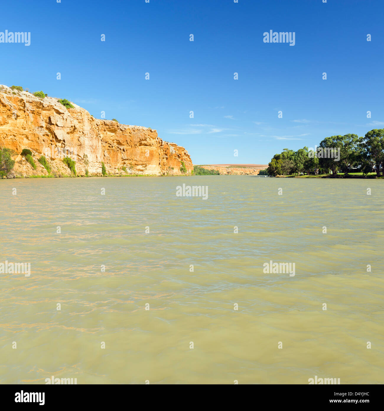 The mighty Murray River passing through high cliffs in South Australia Stock Photo