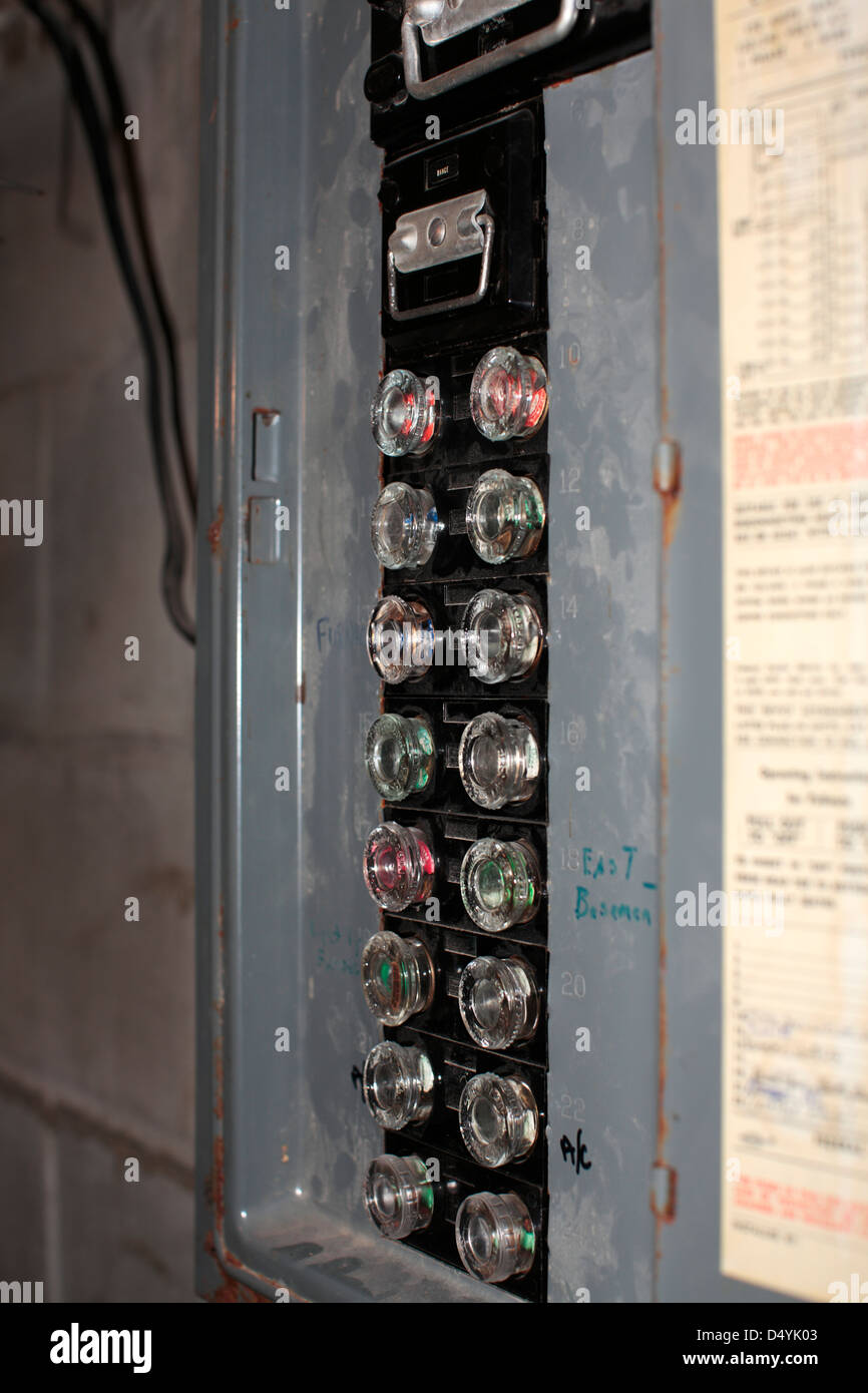 Double row of plug fuses Stock Photo