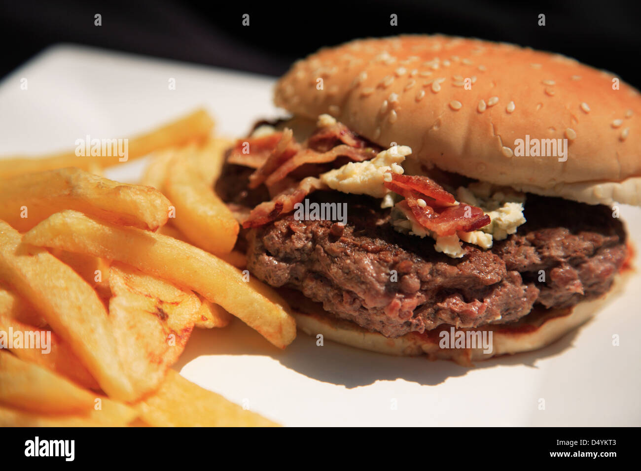 Bacon and blue cheese burger Stock Photo