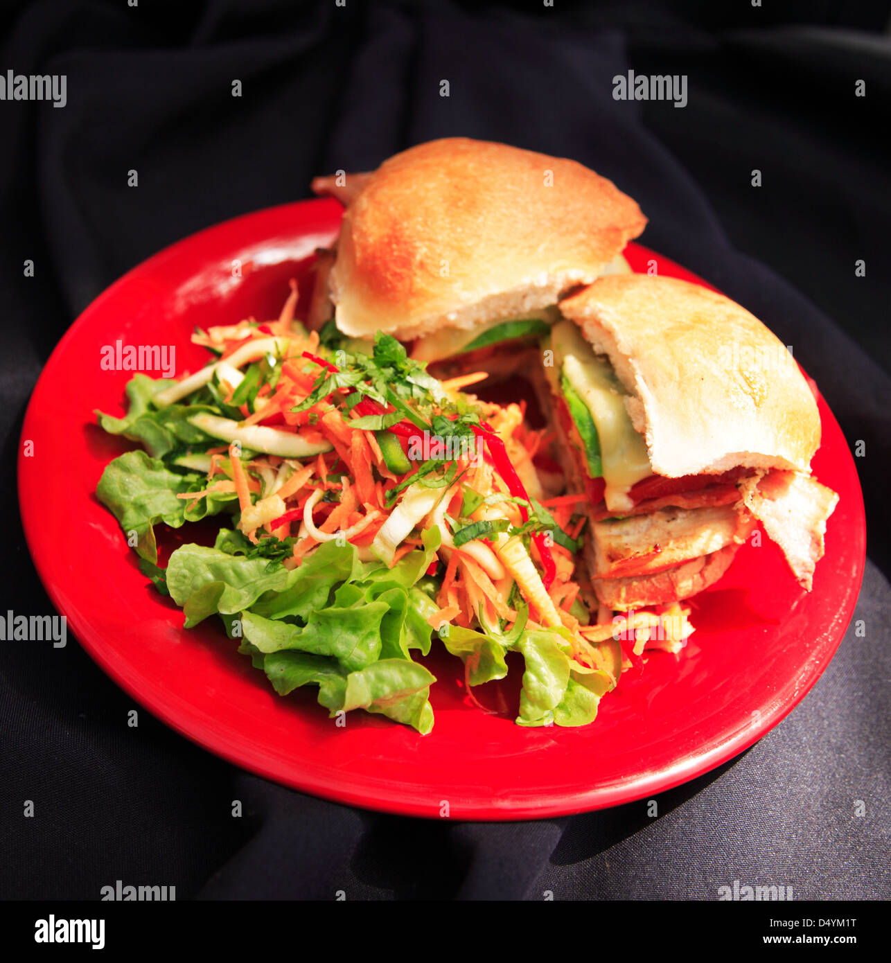 Ham and cheese sandwich with salad Stock Photo