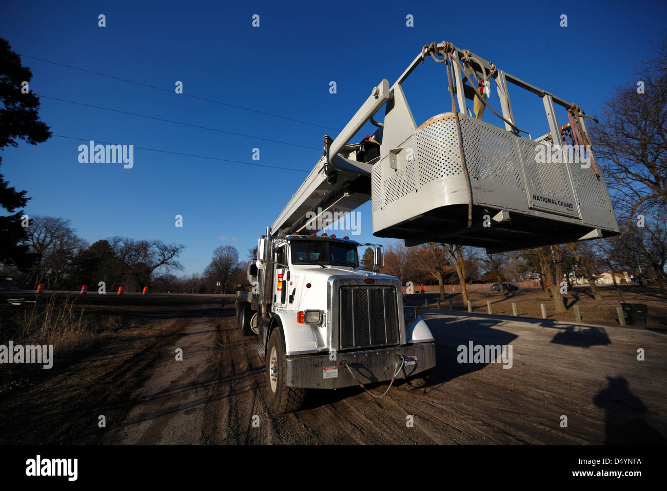 Peterbilt truck with bucket crane Stock Photo Alamy