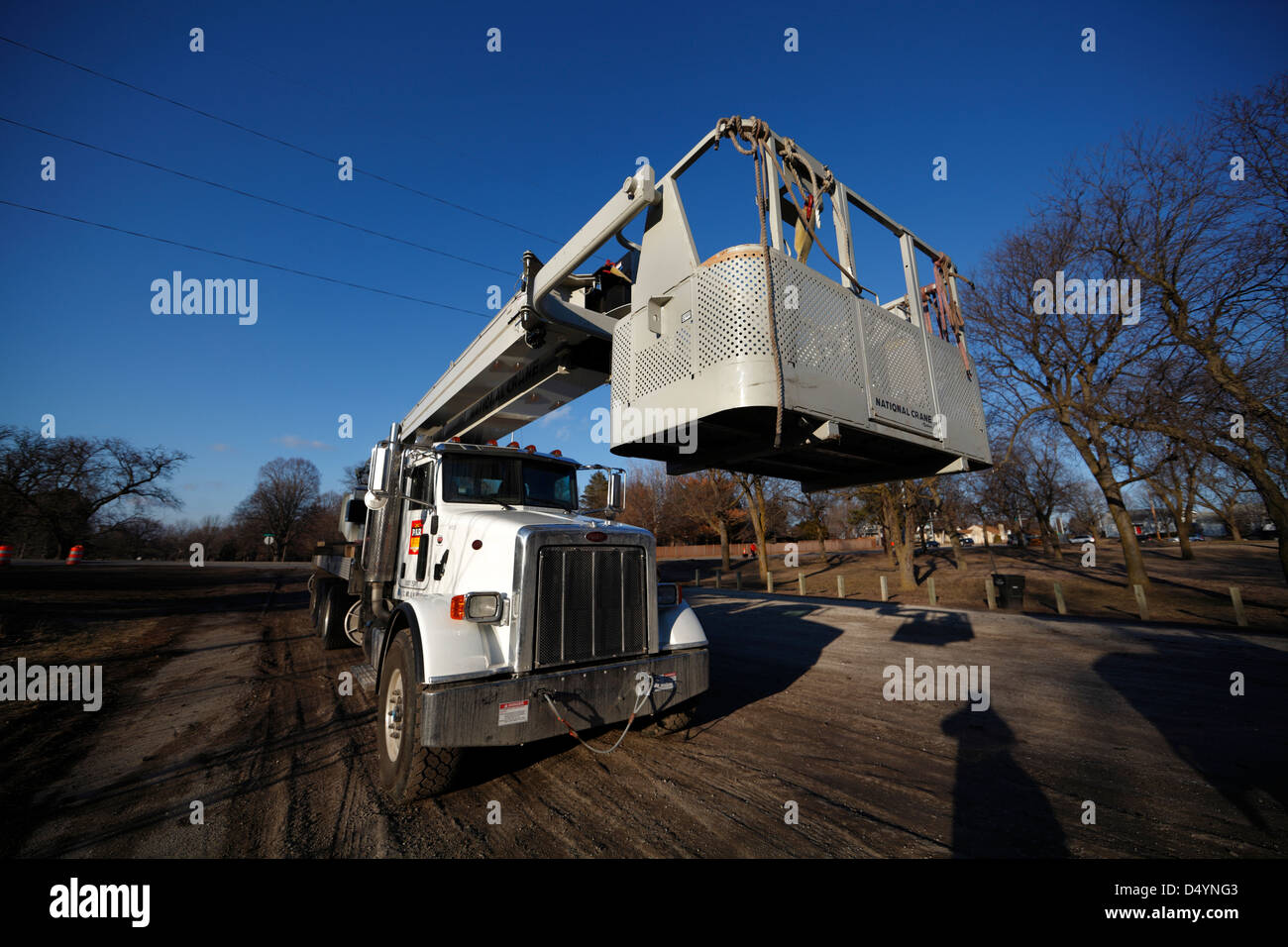 Peterbilt truck with bucket crane Stock Photo Alamy