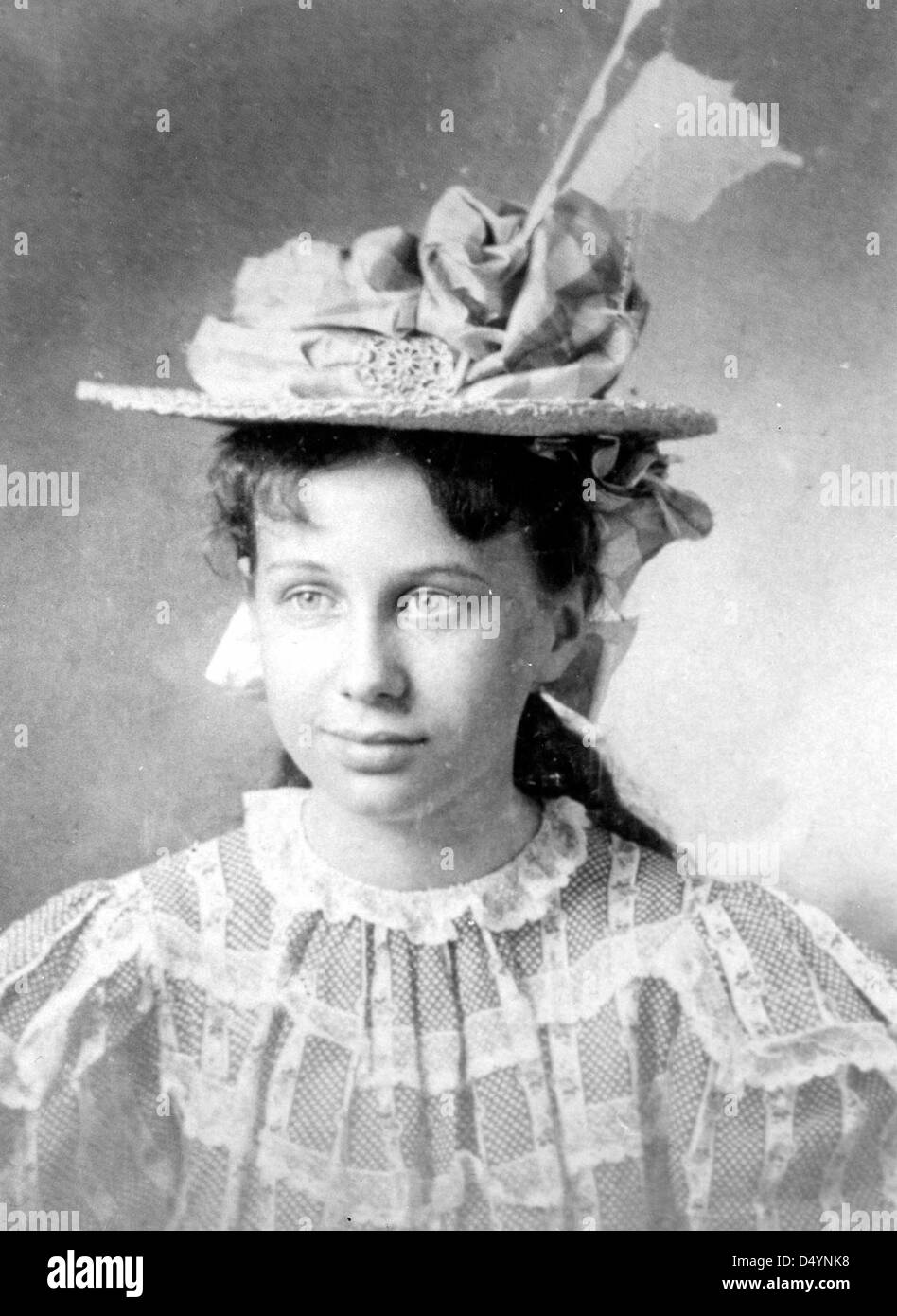 Portrait of a Young Bess Wallace, ca. 07/1898 Stock Photo