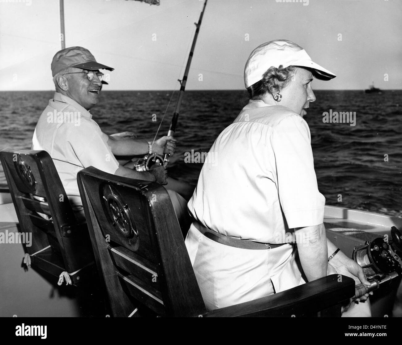 Photograph of President Harry S. and Mrs. Bess W. Truman Fishing, 12/02/1949 Stock Photo