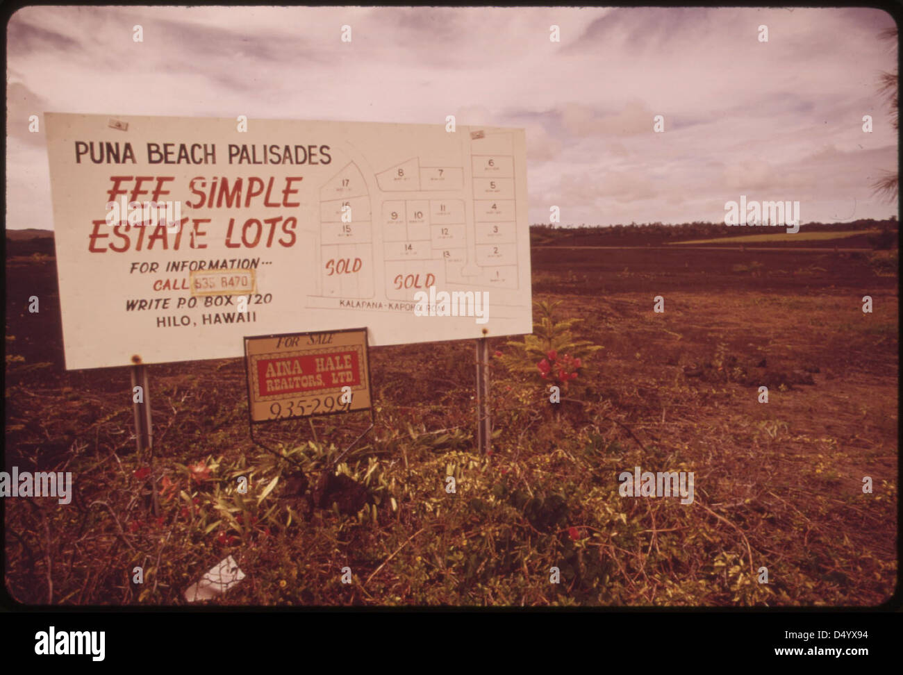Developers sign, evidence of land speculation in Puna area near