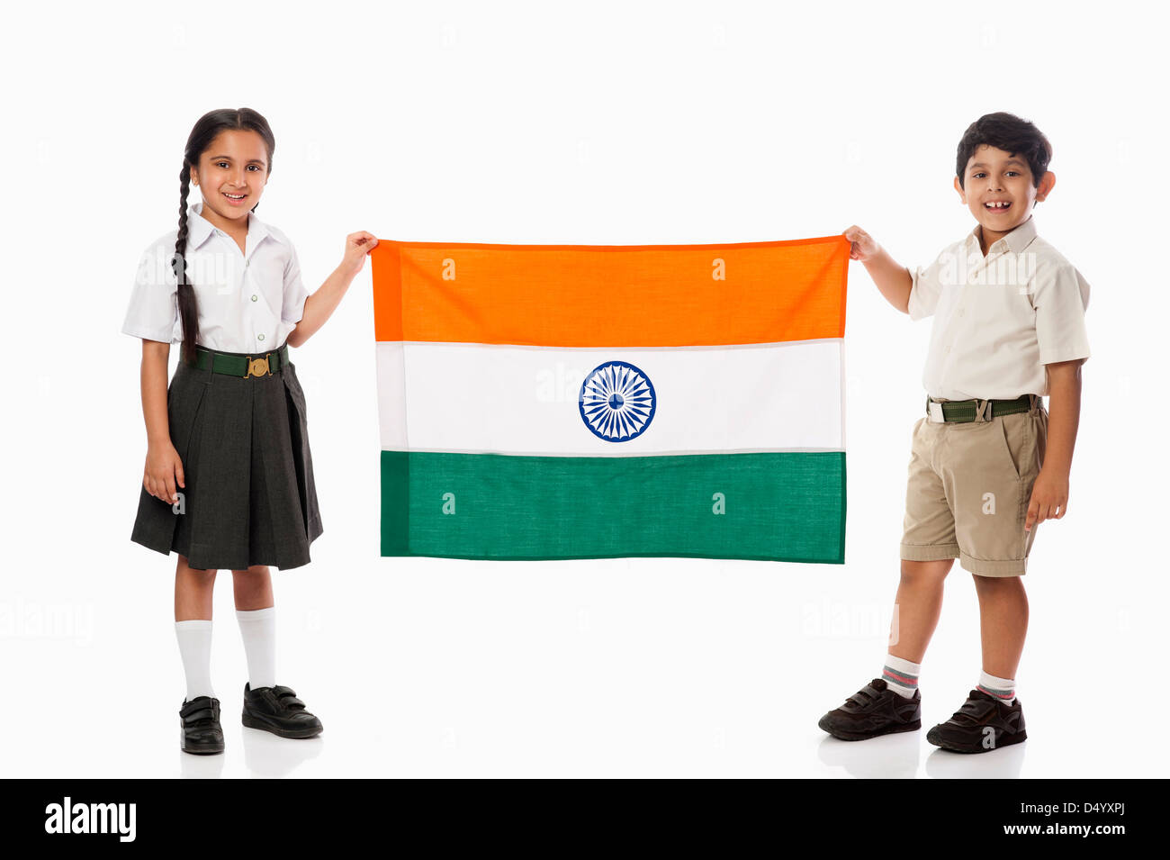 School children holding an Indian flag Stock Photo