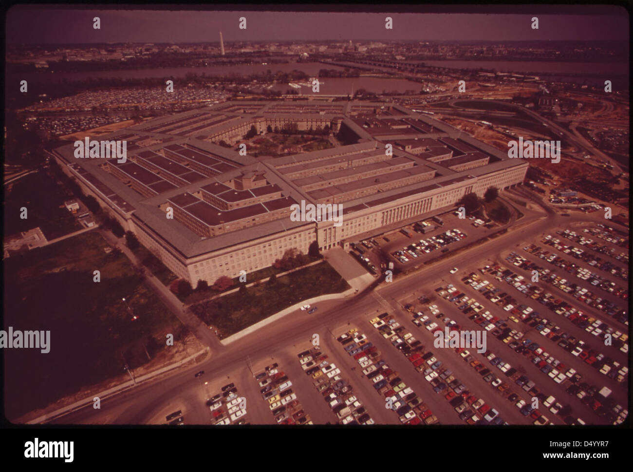 Aerial View Of The Pentagon And One Of Its Parking Fields, April 1973 Stock Photo
