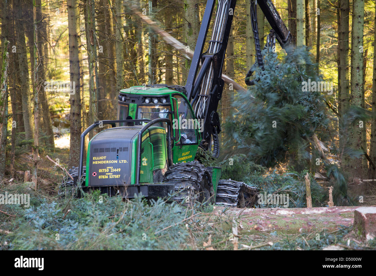 A forwarder harvesting timber in Grizedale Forest, Lake District, UK