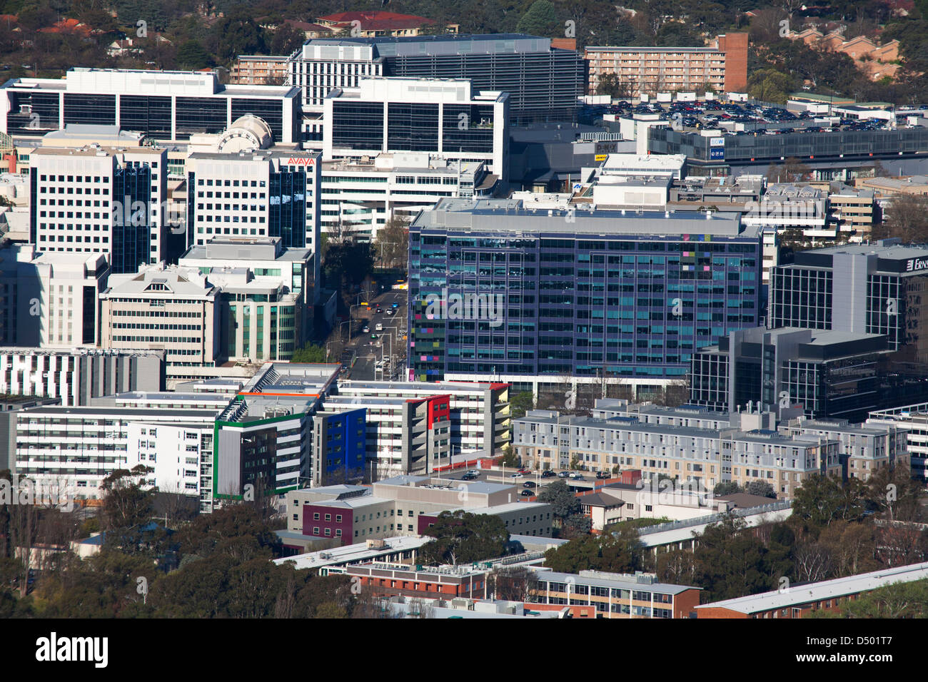Elevated aerial view of the Canberra CBD Civic Canberra Australia as