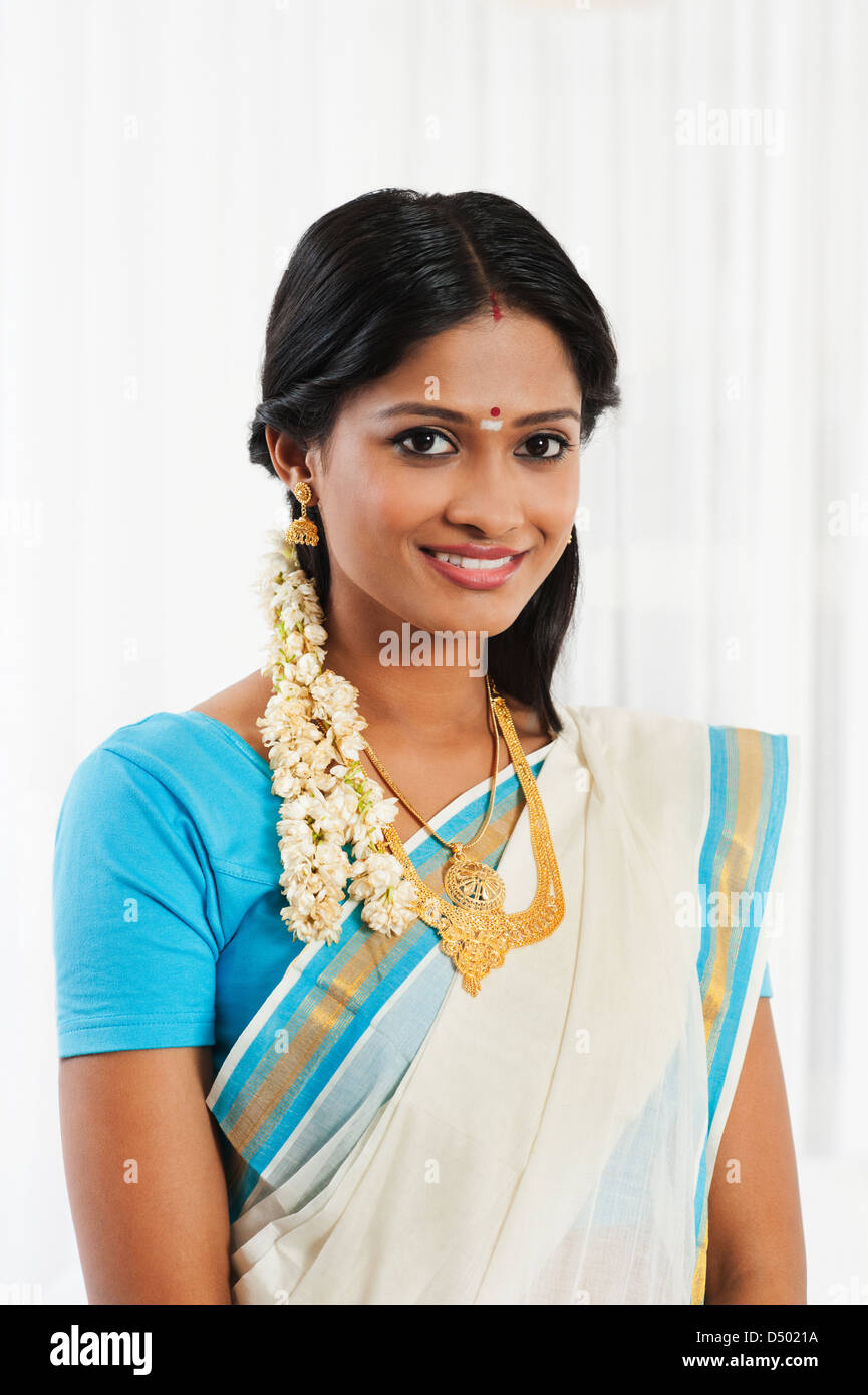 South Indian woman smiling Stock Photo - Alamy
