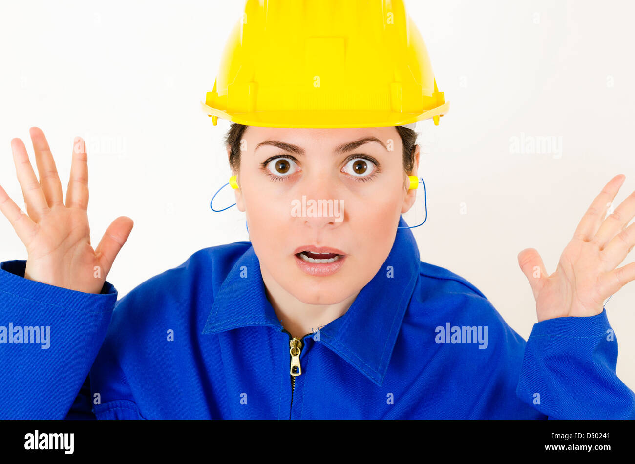 A expressive woman wearing protective equipment Stock Photo Alamy