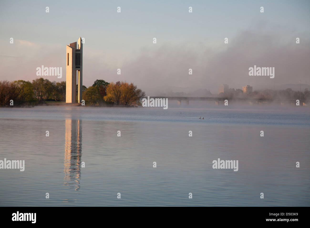 The National Carillon on Lake Burley Griffin in the early-morning light Canberra ACT Australia Stock Photo