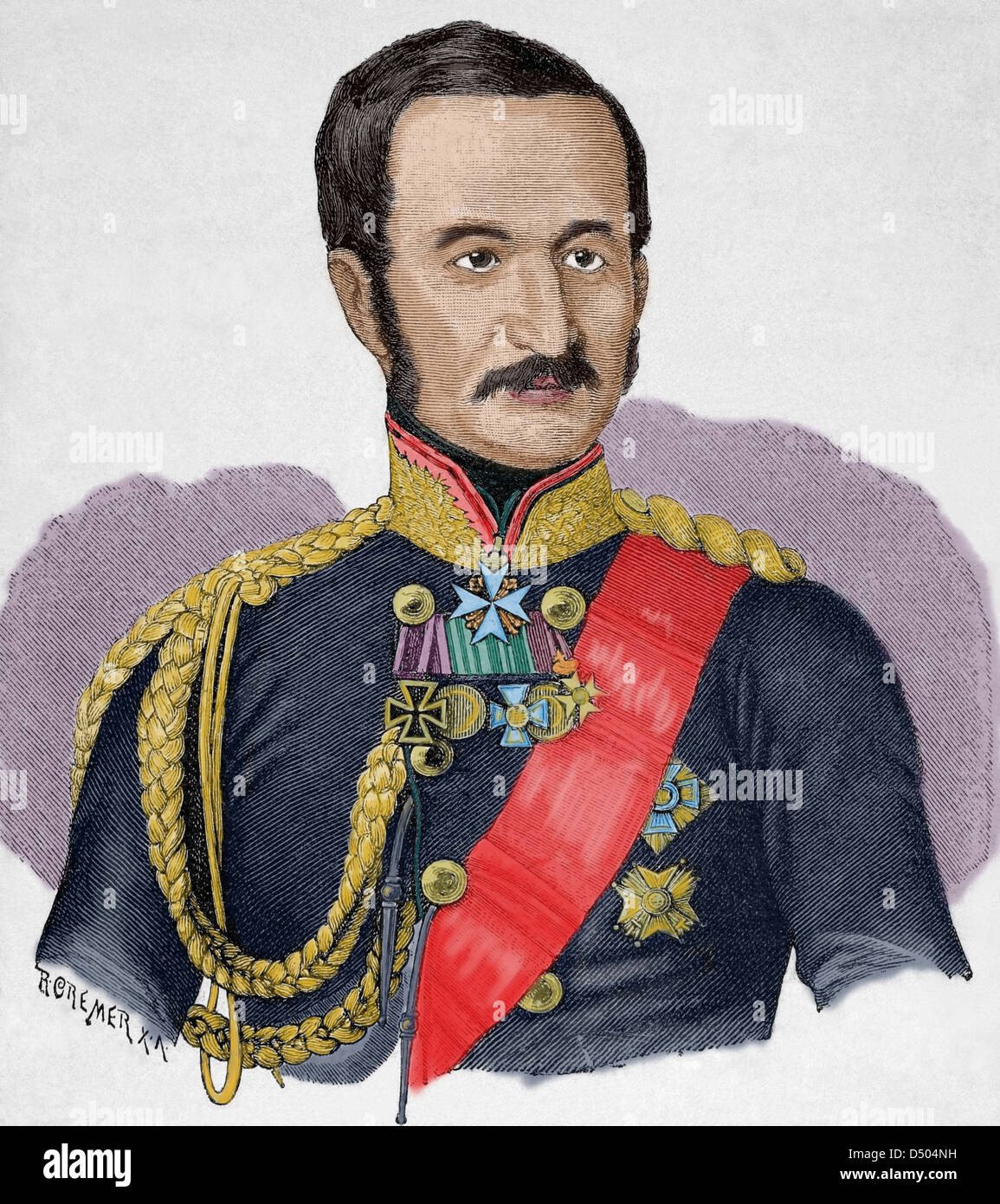 Adolf von Bonin (1803-1872). Prussian general. Engraving in The Universal History, 1885. Colored. Stock Photo