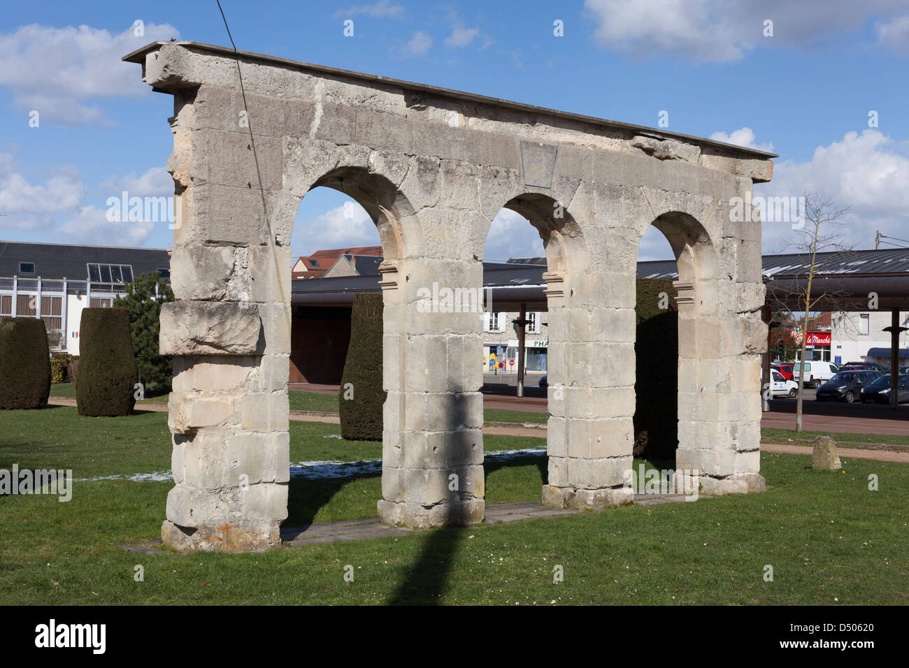 Arches of former château de Beuron (original location: Perdreauville), Bonnières-sur-Seine, Yvelines, France Stock Photo