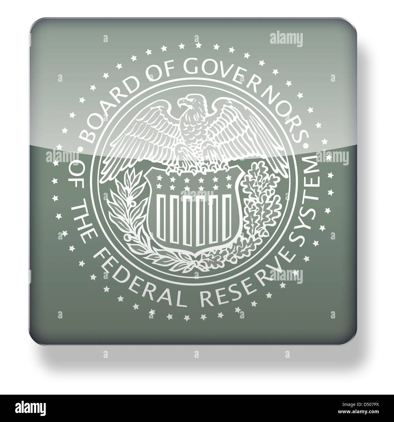 Board of Governors US Federal Reserve System seal as an app icon. Clipping path included. Stock Photo