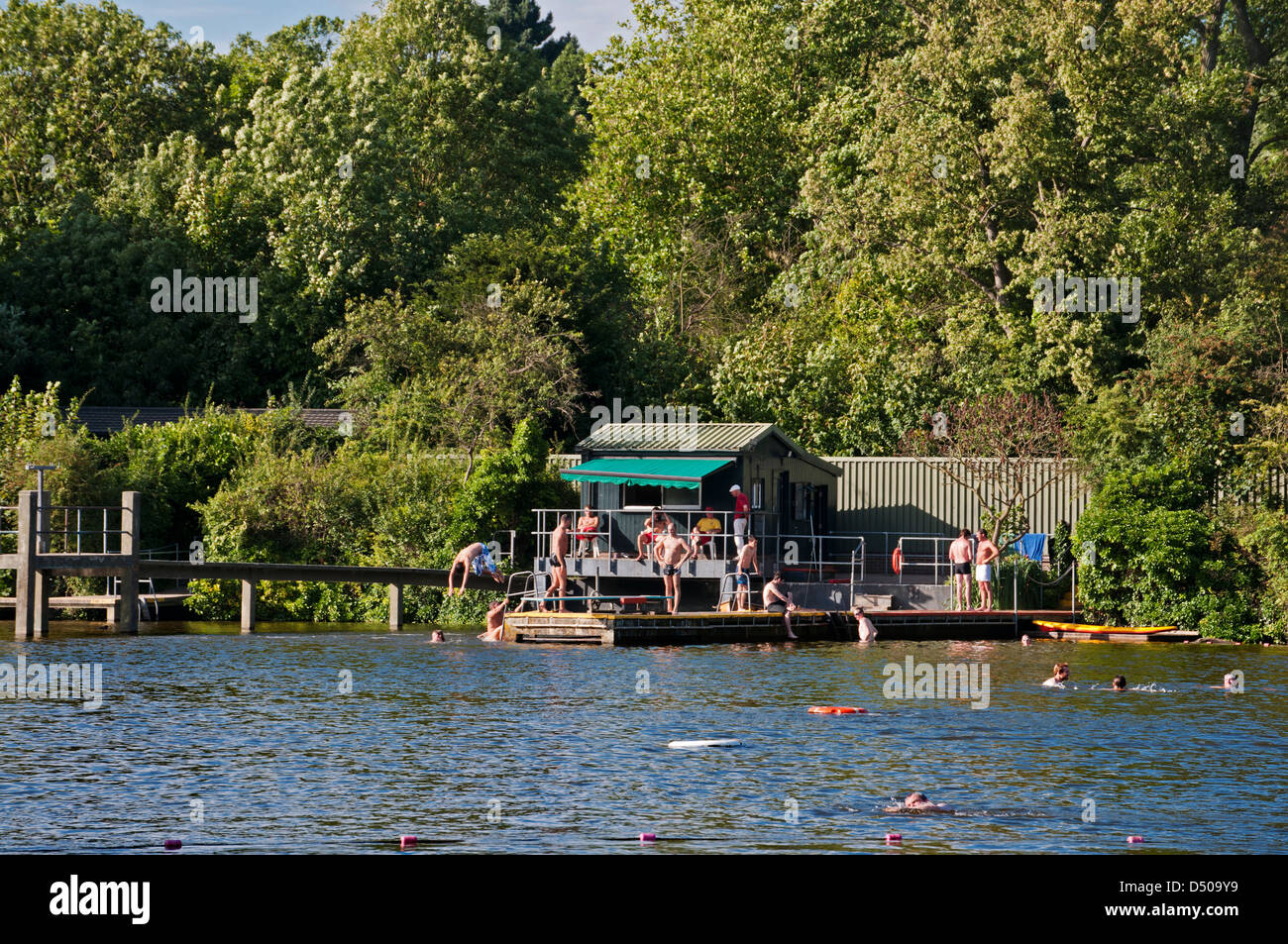 London, Hampstead Heath, Highgate ponds, the mens bathing pond Stock